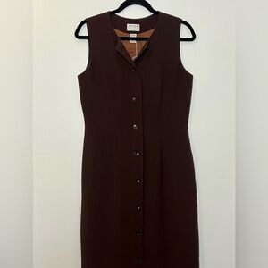 Vintage Preview Collections Brown Sleeveless Button Up Dress